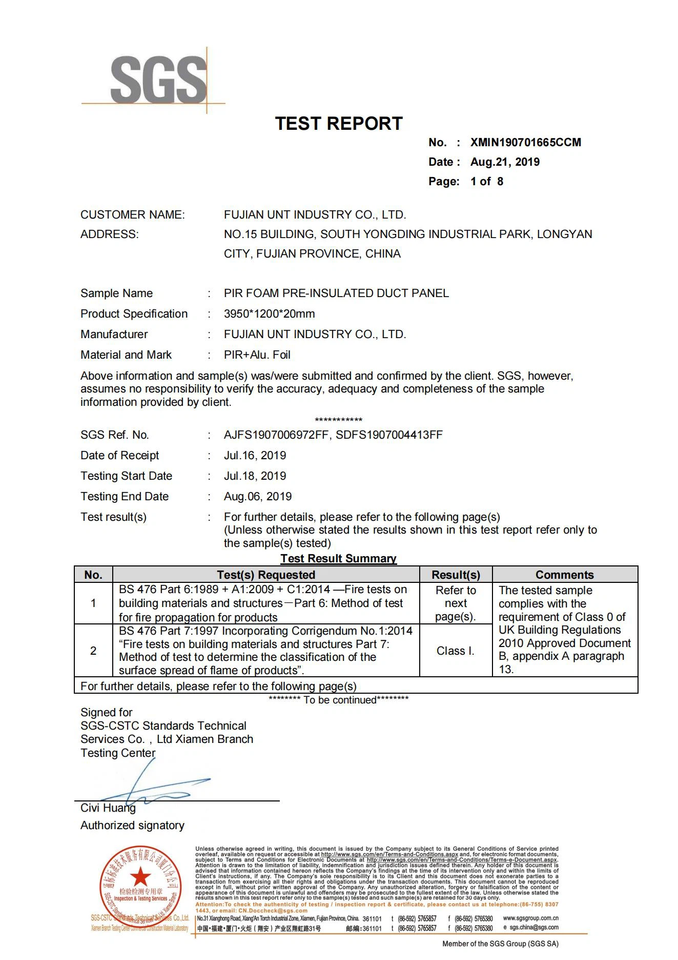 UNTDuct PIR Fire Safety BS476 Part 6&7 UNTDuct PIR Fire Safety BS476 Part 6&7